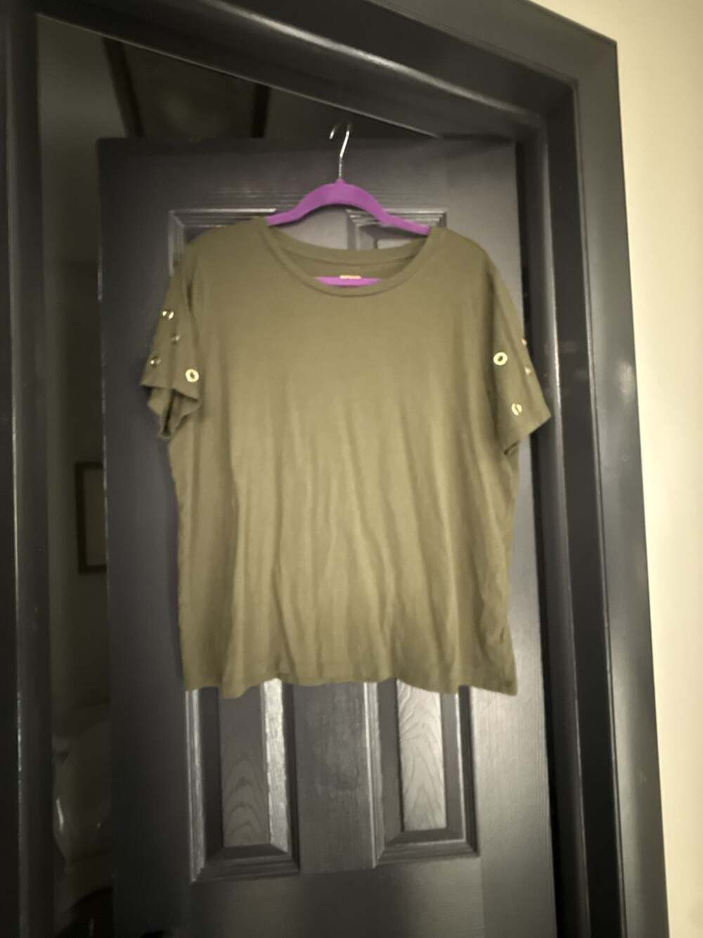 MICHAEL Michael Kors Olive Green Short Sleeve T-Shirt with Gold Eyelet Grommet D